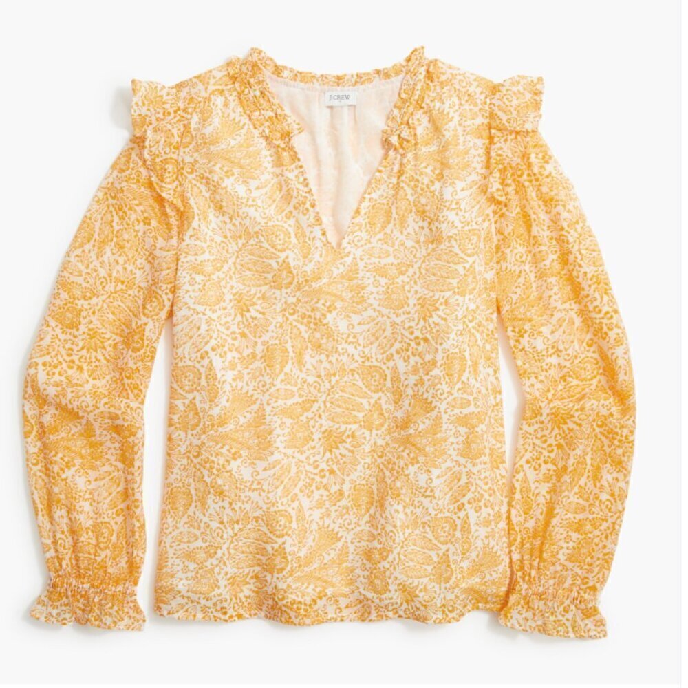 JCREW Yellow Floral Ruffle Top Balloon Sleeve Blouse